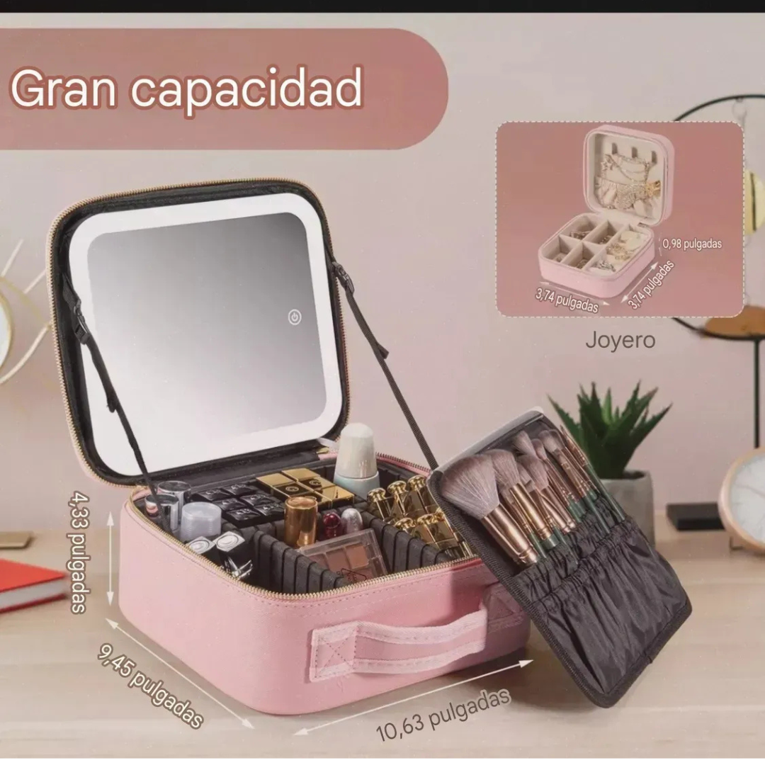 Bolso De Maquillaje Cosmetiquero Con Luz Led Recargable Rosa-3