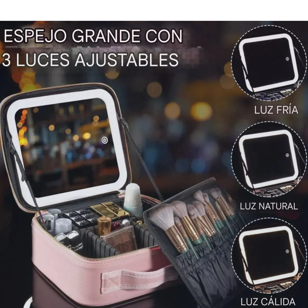 Bolso De Maquillaje Cosmetiquero Con Luz Led Recargable Rosa-4