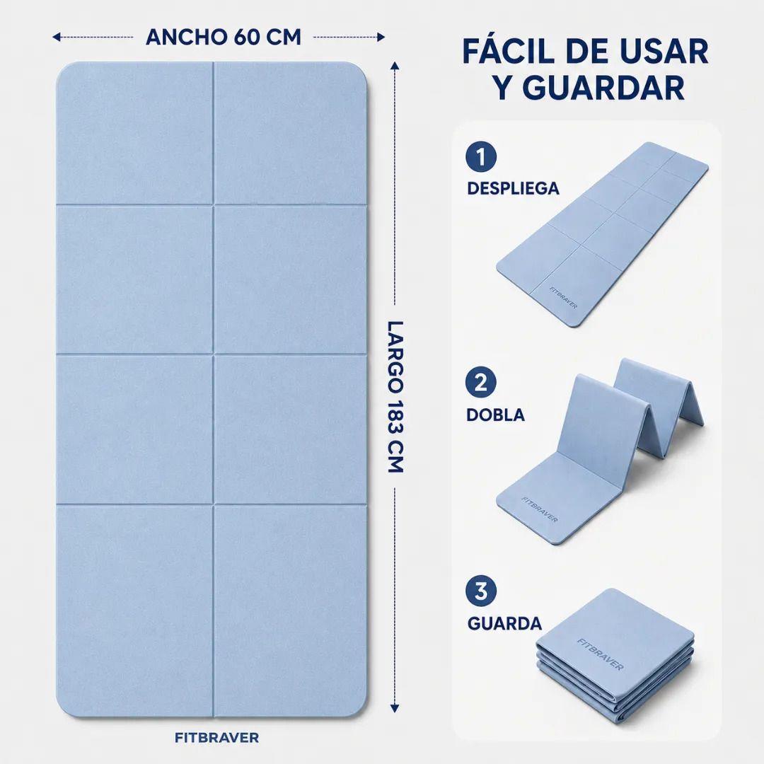 Mat De Yoga Plegable Abdominales Antideslizante 183x60x0.5 Azul-3