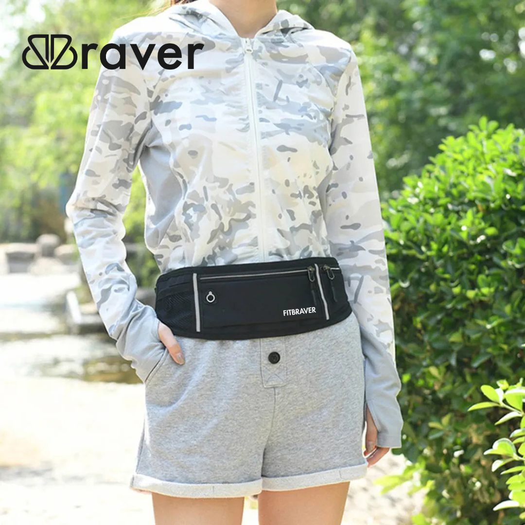 Cómodo Banano Running Fitbraver Resistente al Agua 3 Bolsillos Negro-2