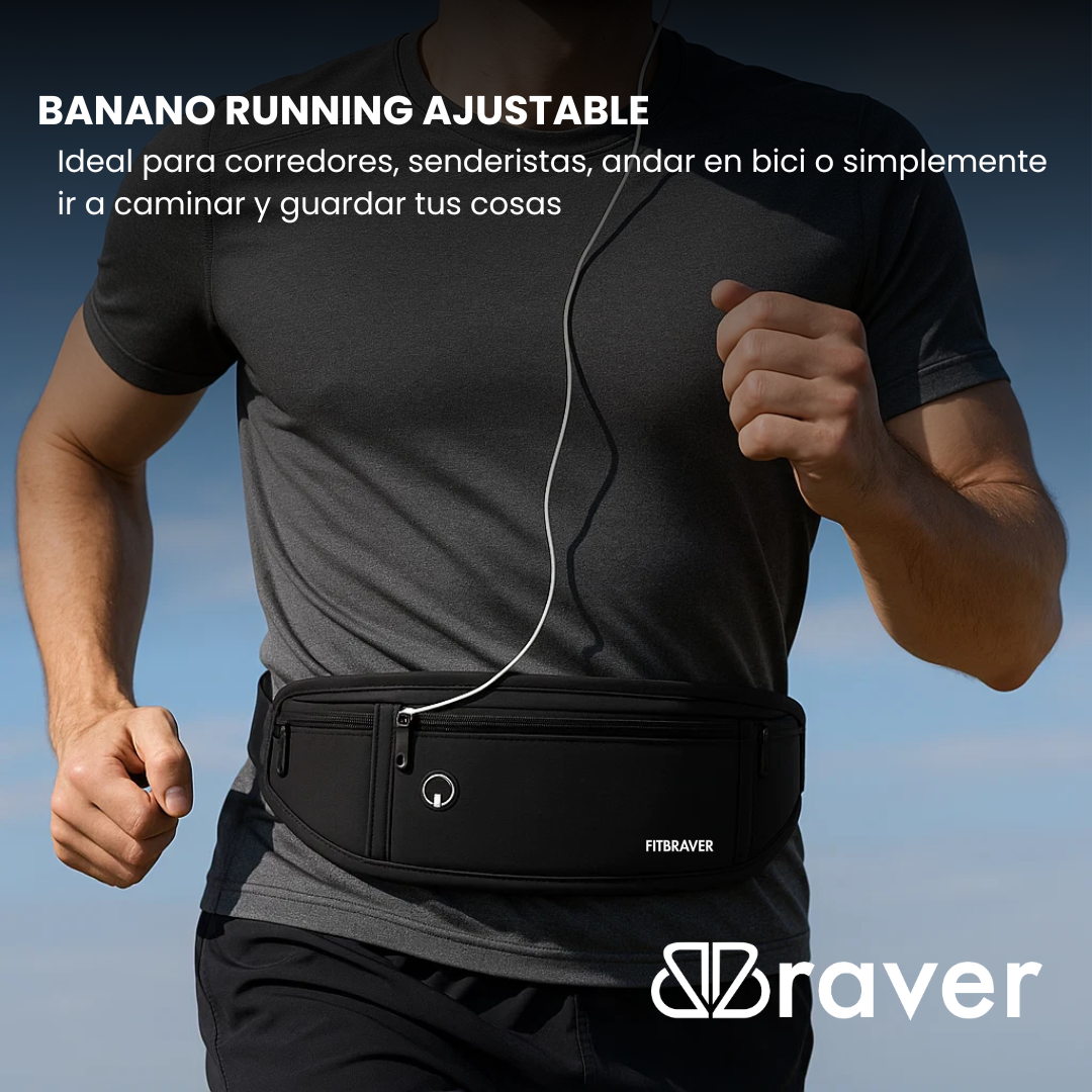 Cómodo Banano Running Fitbraver Resistente al Agua 3 Bolsillos Negro-3