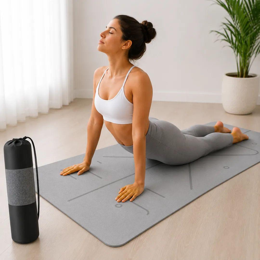 Mat Yoga Pilates Gris Colchoneta Eco Guías +bolso+correa 6mm-2