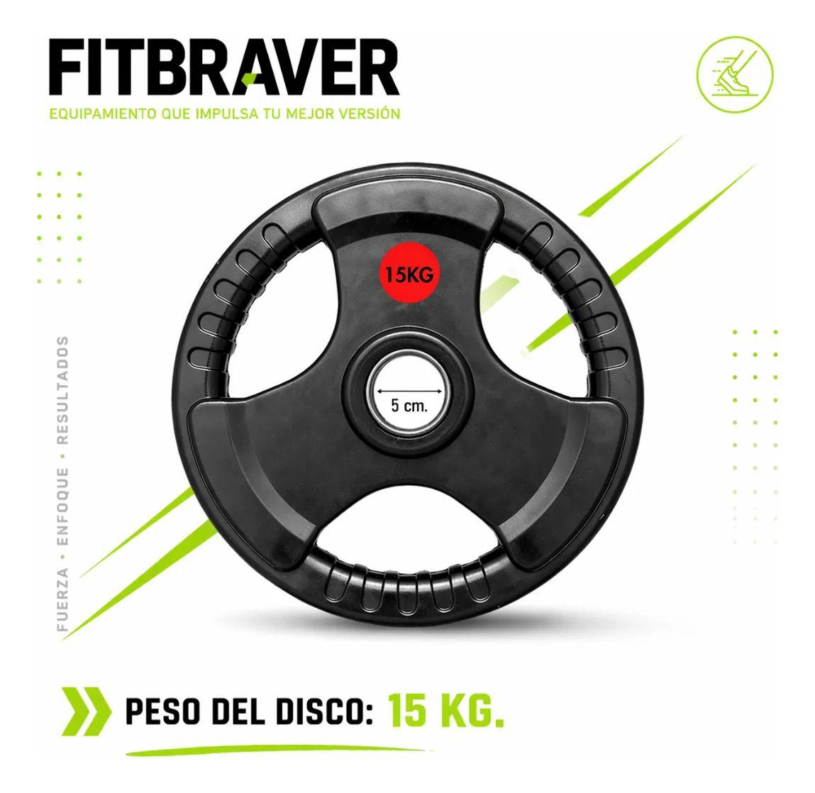 Disco Olímpico Grip 15kg Con Asas Recubierto En Goma-2