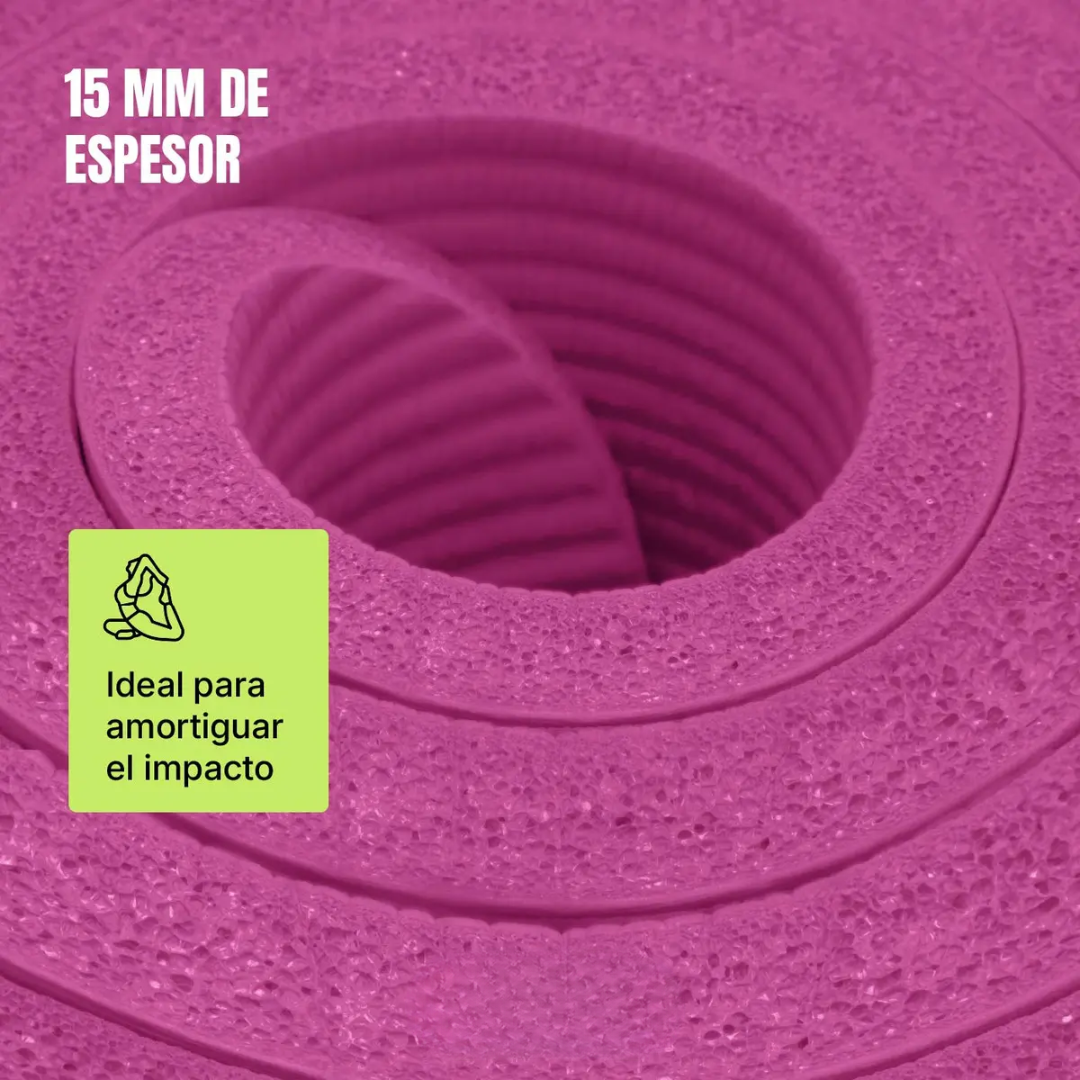 Mat de Yoga 15mm Grueso Colchoneta Pilates Antideslizante Alfombra NBR Resistente Ejercicio Color Ro-3