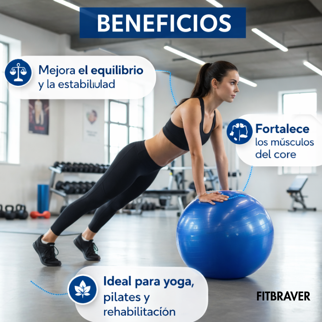 Balon Pelota de Yoga 65cm Pilates Azul con Inflador-2