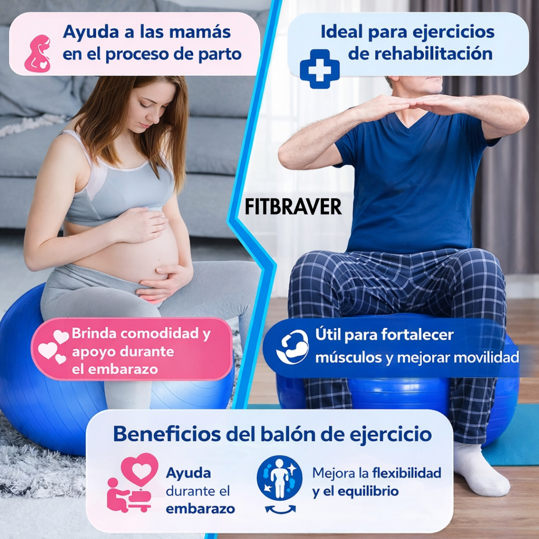 Balon Pelota de Yoga 65cm Pilates Azul con Inflador-5