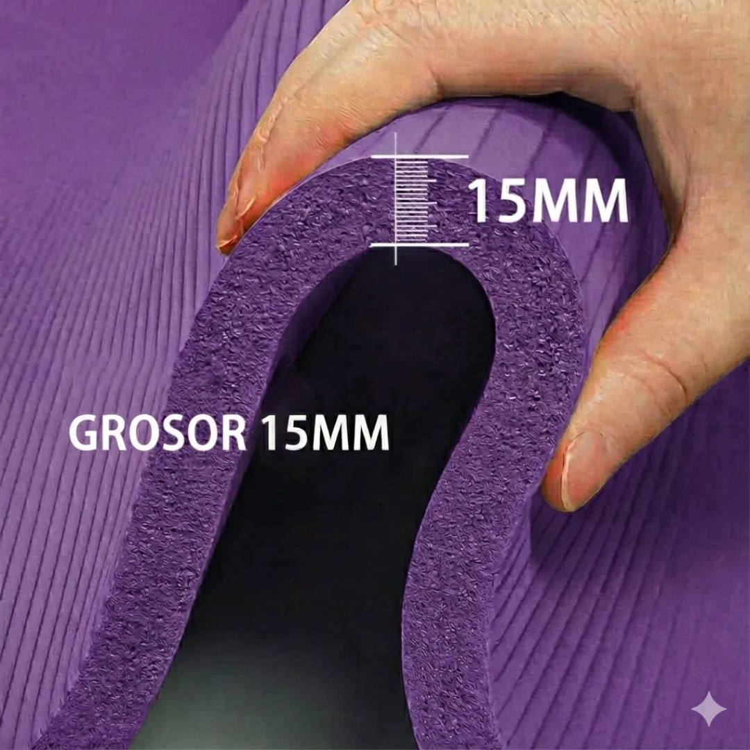 Mat de Yoga 15mm Grueso Colchoneta Pilates Antideslizante Alfombra NBR Resistente Ejercicio Morado-2