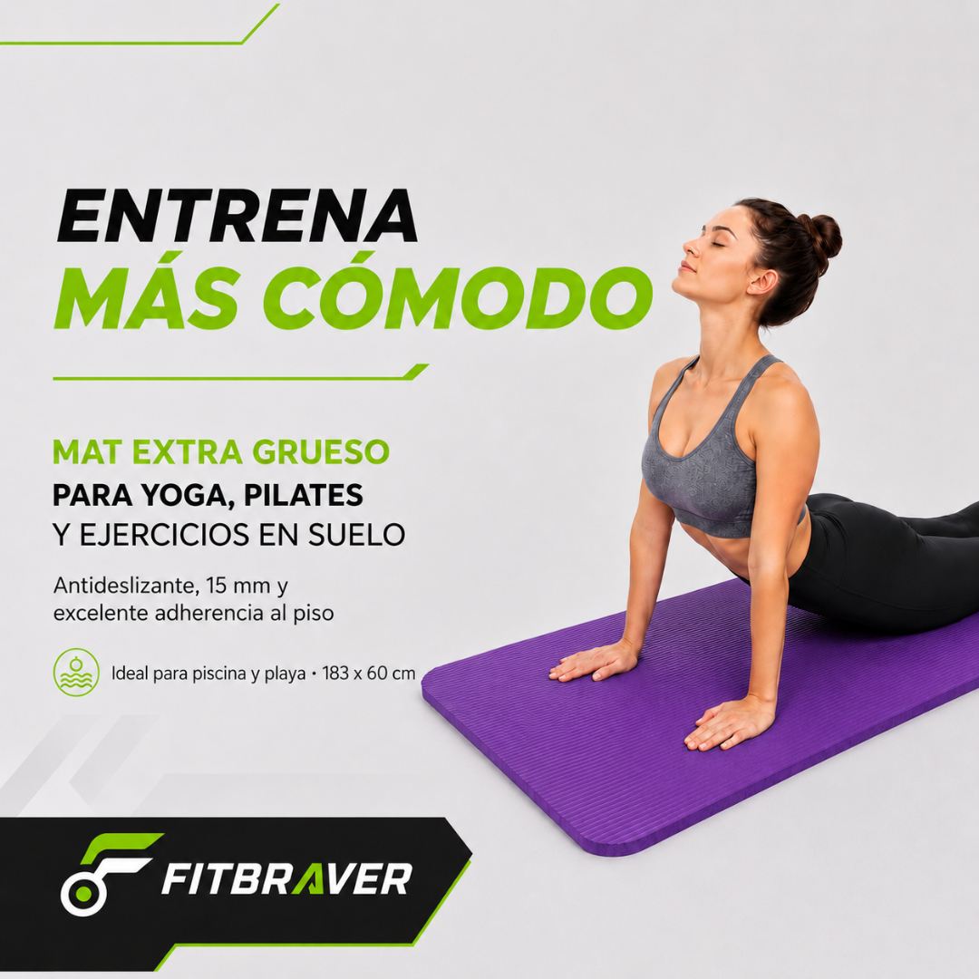 Mat de Yoga 15mm Grueso Colchoneta Pilates Antideslizante Alfombra NBR Resistente Ejercicio Morado-3