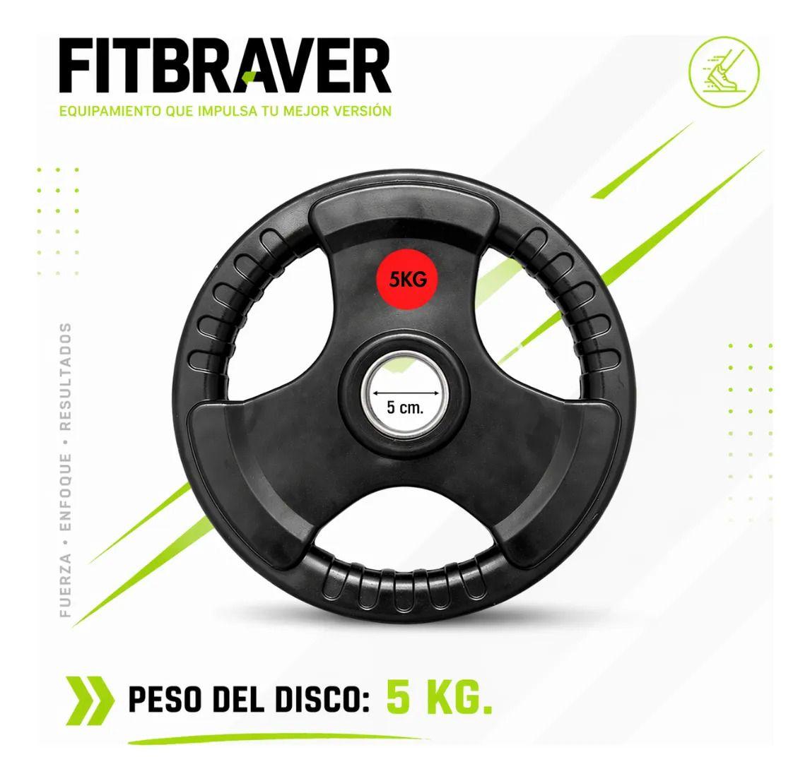 Disco Olímpico Grip 5kg Con Asas Recubierto En Goma-3