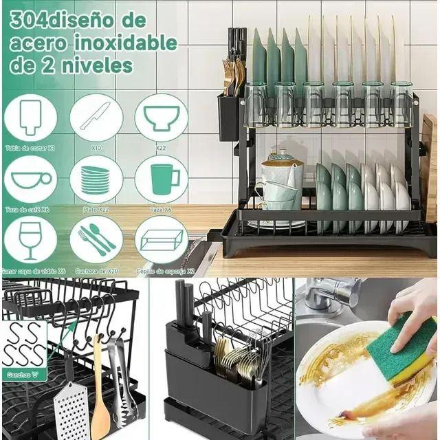 Escurridor Secador De Loza Secaplatos 2 Niveles Porta Vaso-2
