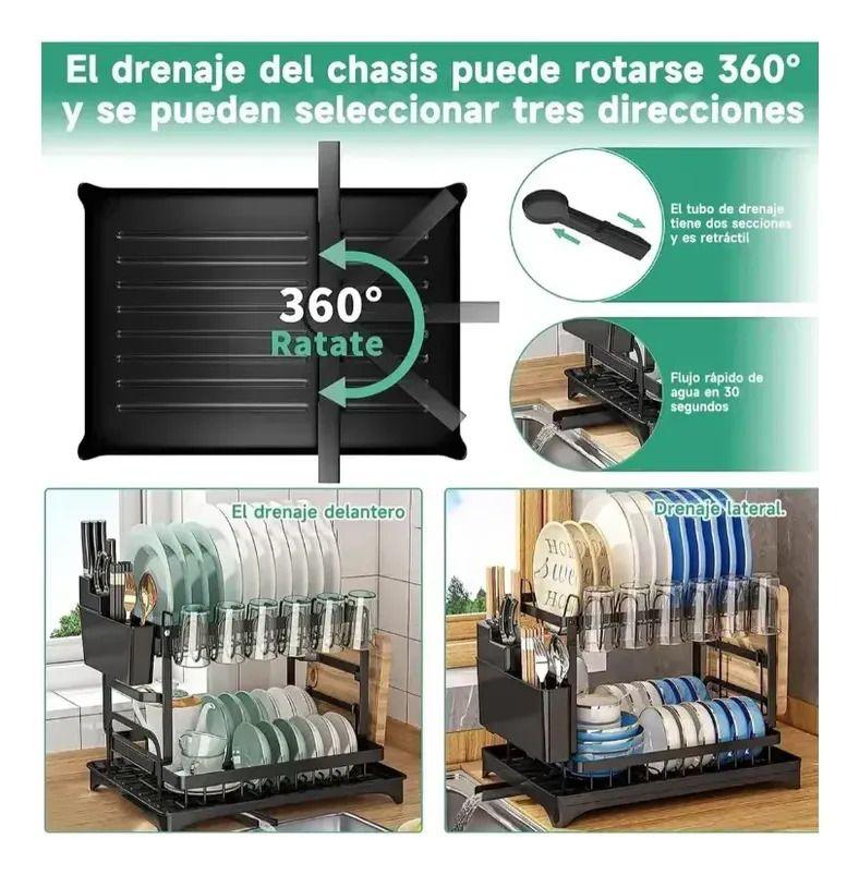 Escurridor Secador De Loza Secaplatos 2 Niveles Porta Vaso-5