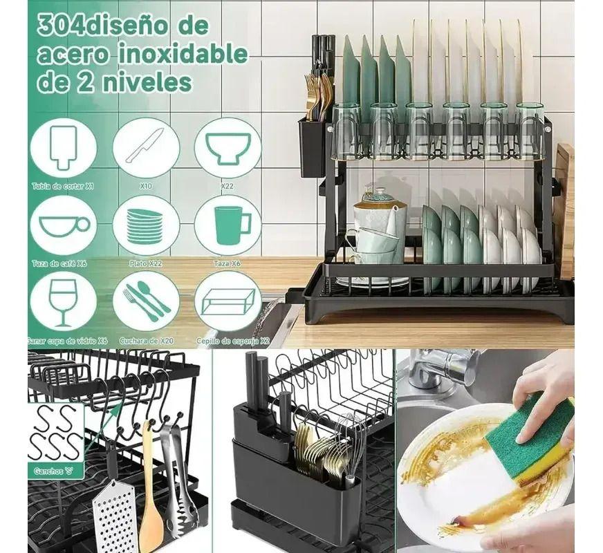 Escurridor Secador De Loza Secaplatos 2 Niveles Porta Vaso-6