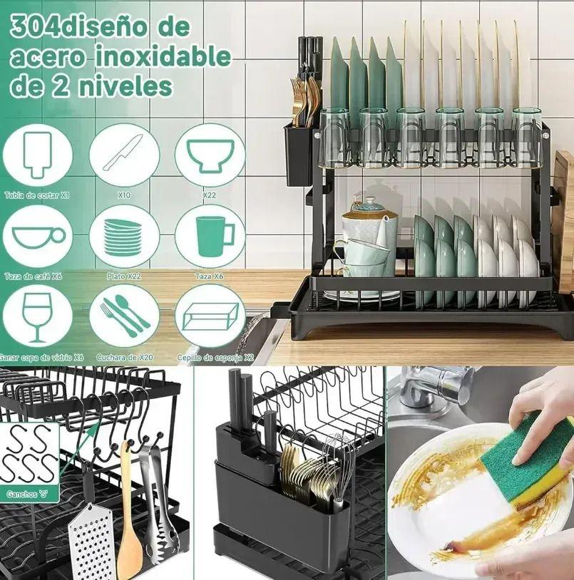 Escurridor Secador De Loza Secaplatos 2 Niveles Porta Vaso-8