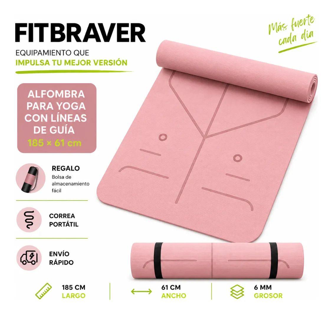 Mat Yoga Pilates Colchoneta Eco Guías +bolso+correa 6mm Rosa-4