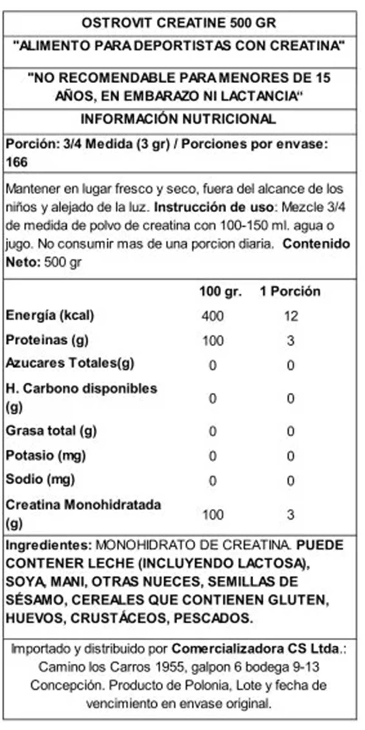 Ostrovit Creatina 500 G Sin Sabor-3