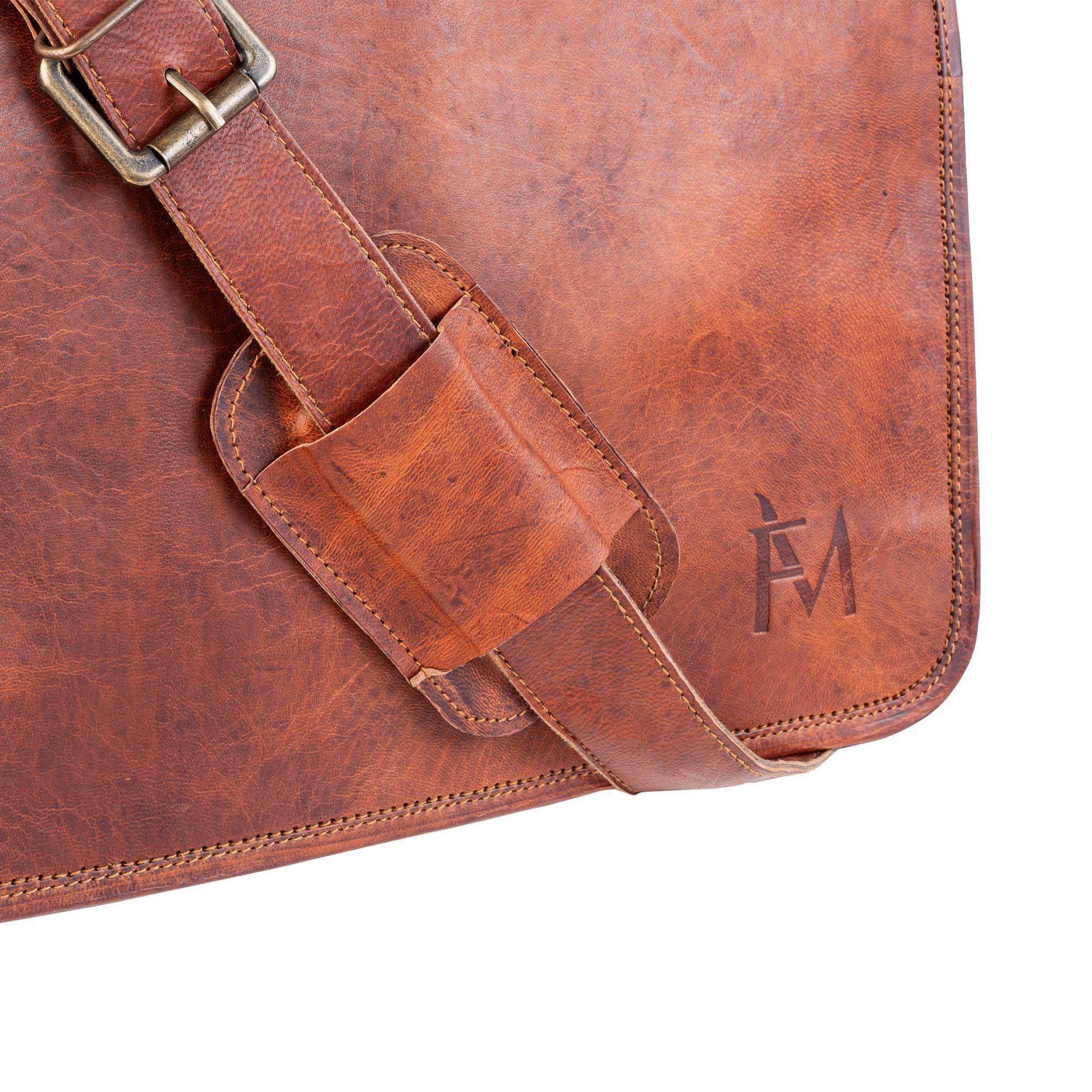 Maletín de cuero natural. Color marrón. Uso al hombro. Para notebook de 15,6 "-1