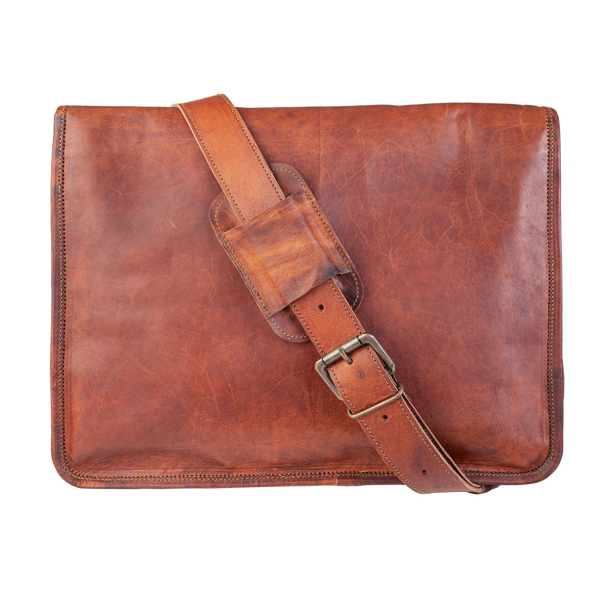 Maletín de cuero natural. Color marrón. Uso al hombro. Para notebook de 15,6 "-2
