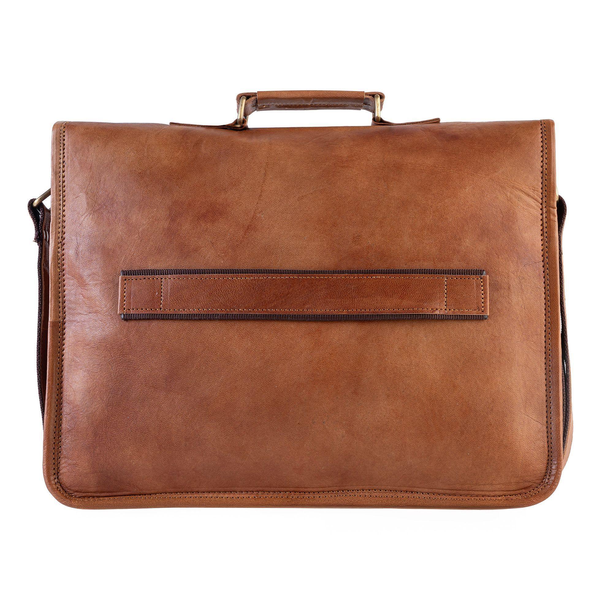 Maletín de cuero natural. Marrón. Notebook 15,6" / 16"pulgadas-2