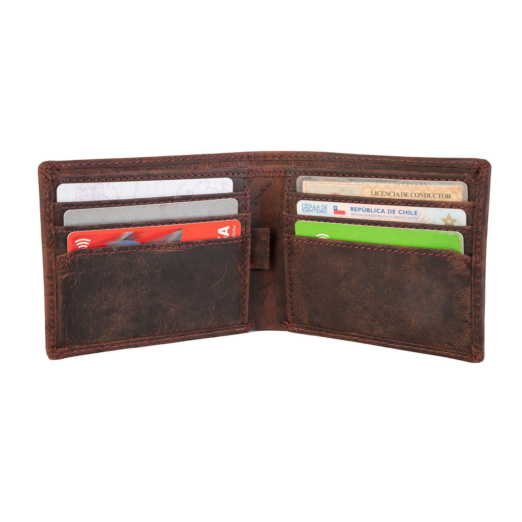 Billetera hombre de cuero grueso. Estilo tradicional, vintage. Café Oscuro-2