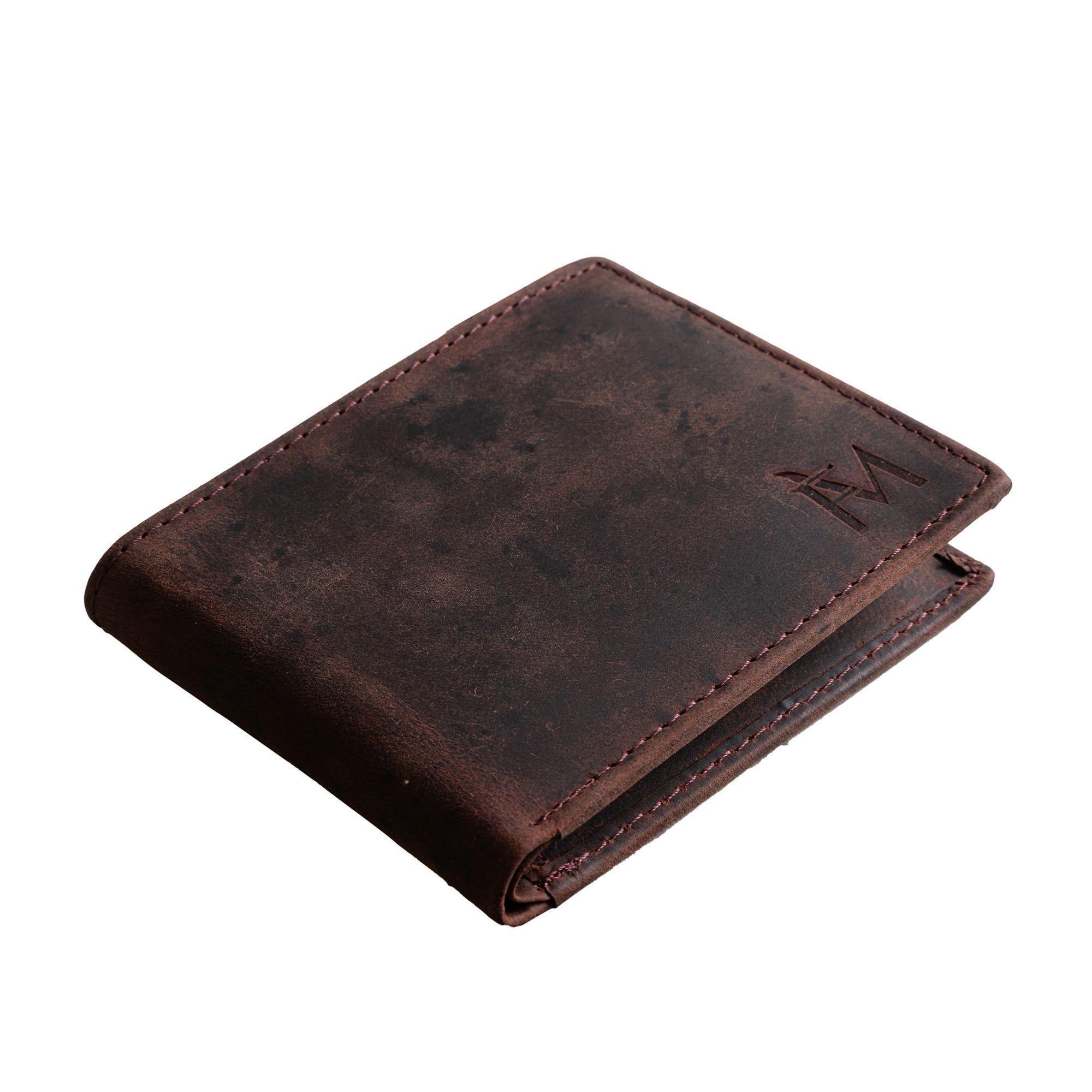 Billetera hombre de cuero grueso. Estilo tradicional, vintage. Café Oscuro-0