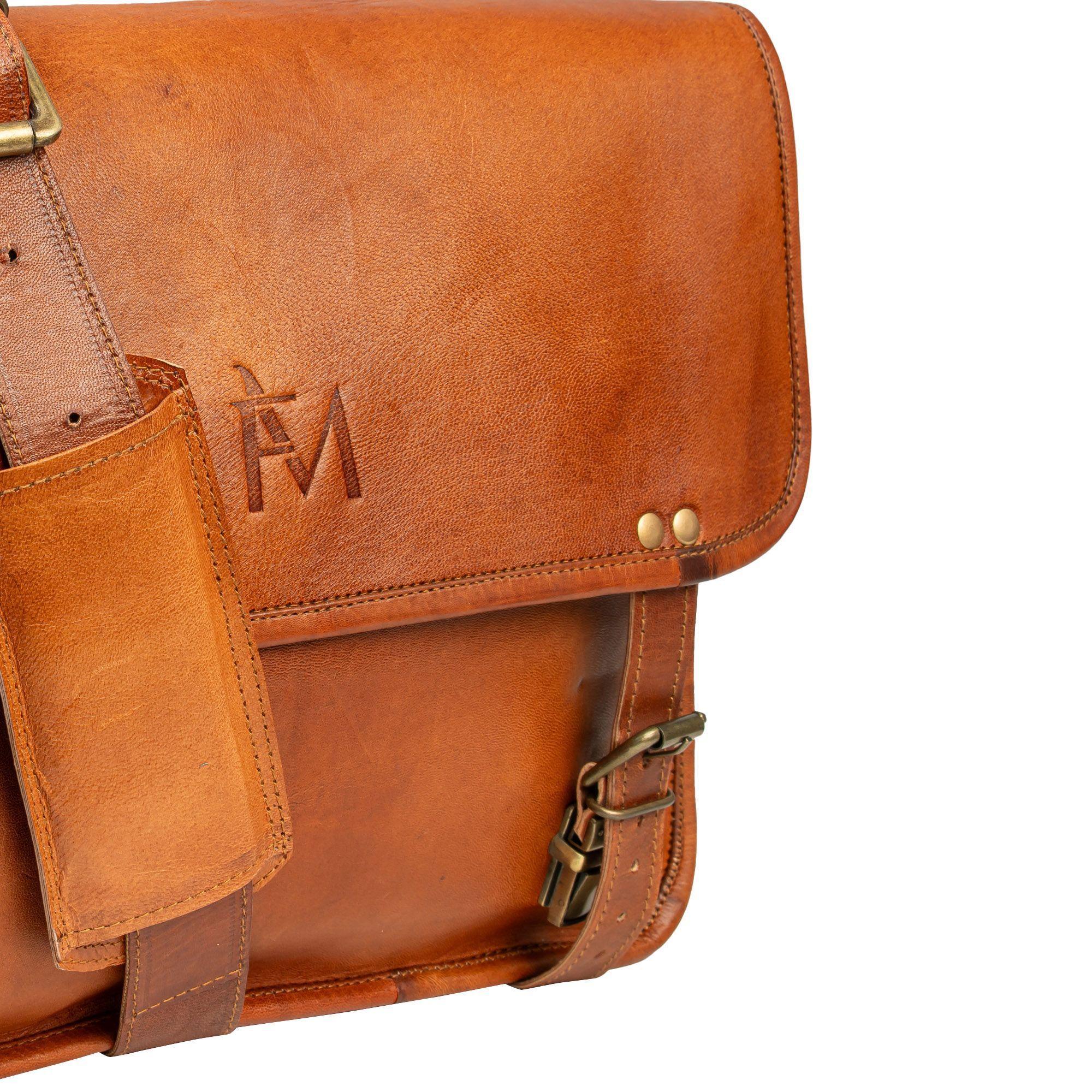 Maletín de cuero natural. Color marrón. Uso al hombro. Notebook 15.6 o menor-2