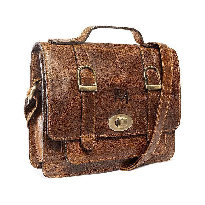 Bolso de cuero genuino. Diseño clásico Vintage. Color marrón-1