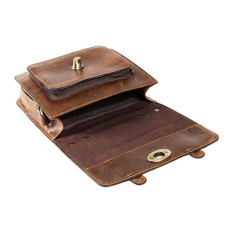 Bolso de cuero genuino. Diseño clásico Vintage. Color marrón-2