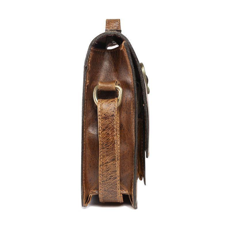 Bolso de cuero genuino. Diseño clásico Vintage. Color marrón-3