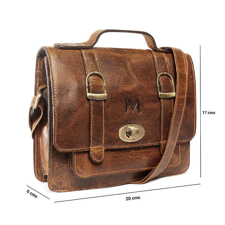 Bolso de cuero genuino. Diseño clásico Vintage. Color marrón-5