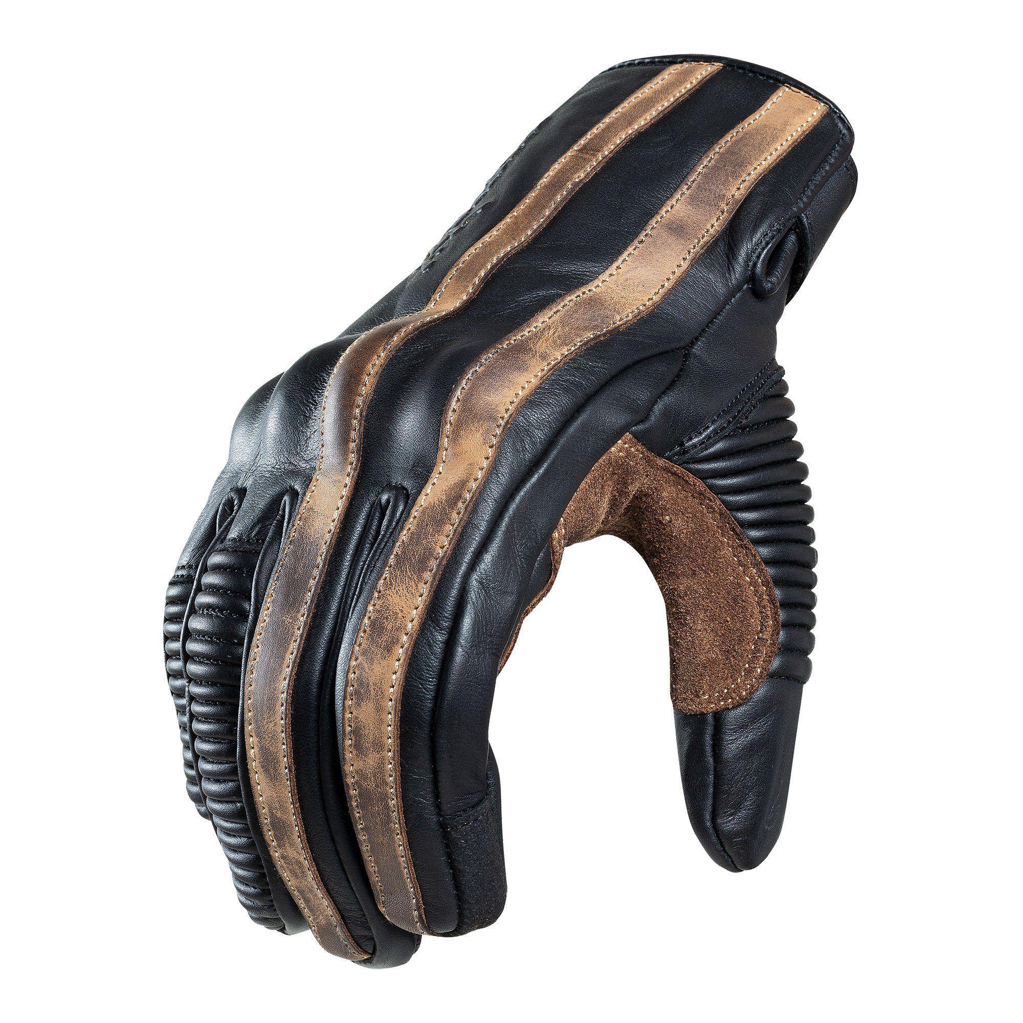 Guantes Cuero Natural Moto, Vintage con Efecto Desgaste, Marrón. Horma Normal, no Chica. RESPEKT-2