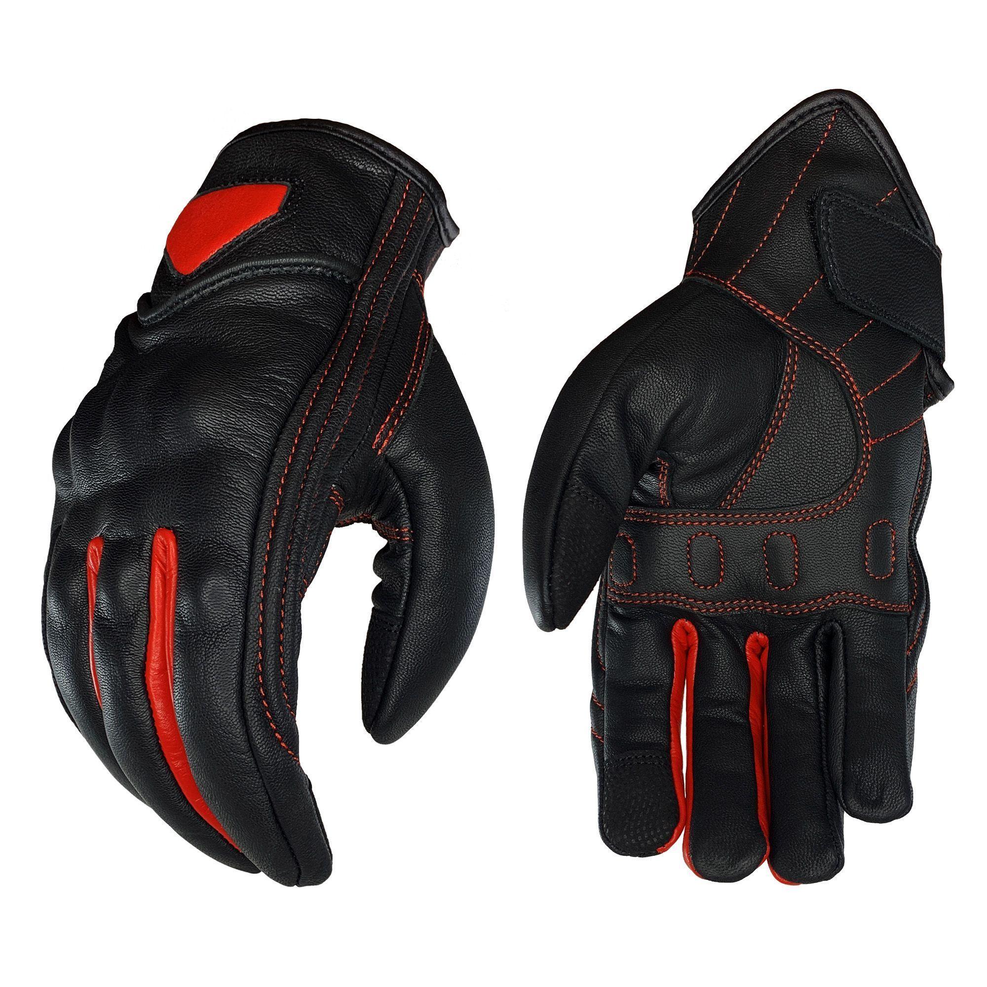 Guante Moto De Cuero Negro Rojo GCR-0