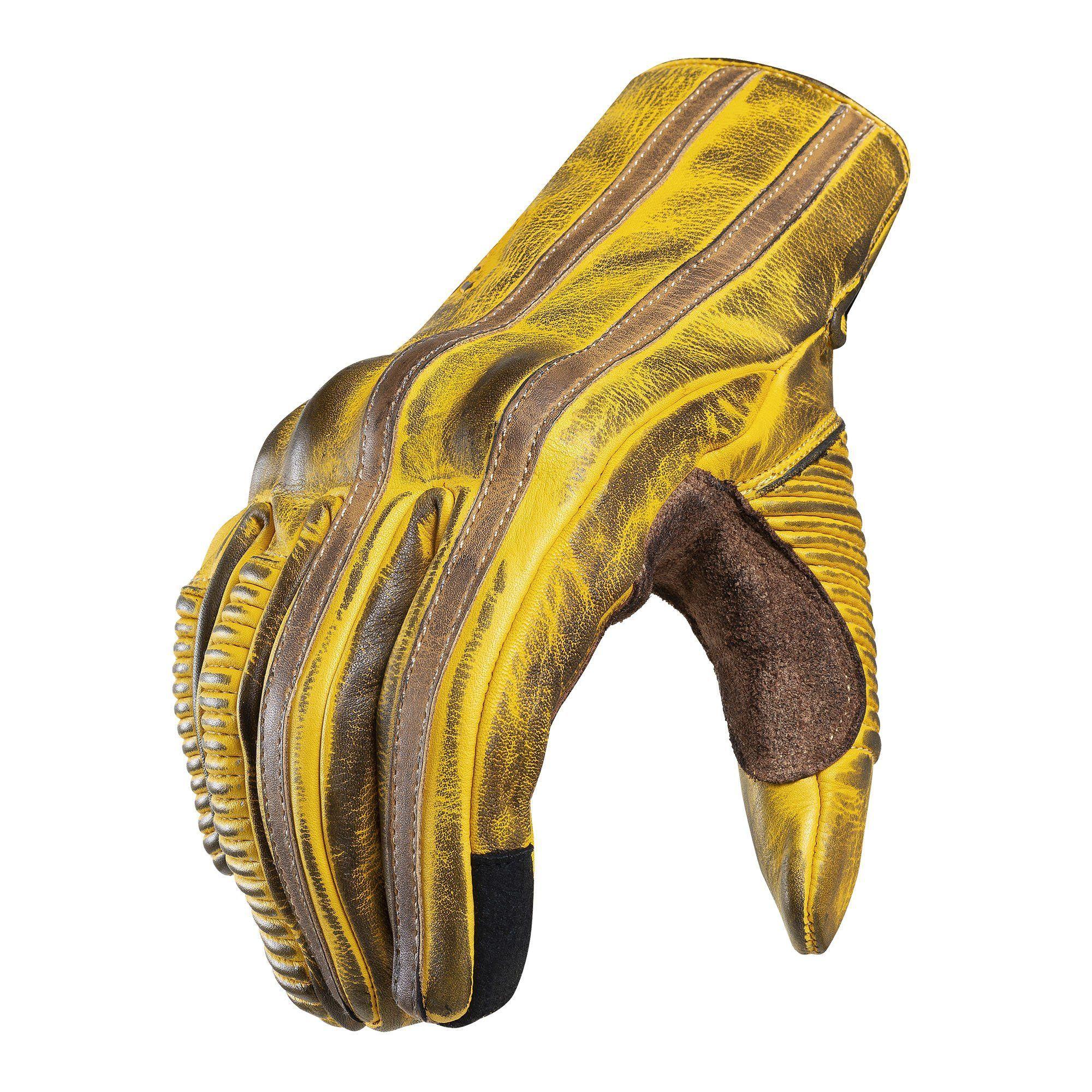 Guantes Cuero Natural Moto, Vintage con Efecto Desgaste, Café. Horma Normal, no Chica. RESPEKT-2