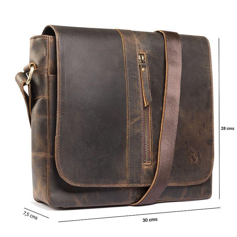 Bolso de cuero grueso natural rustico Vintage Marrón Franz Mossi-5