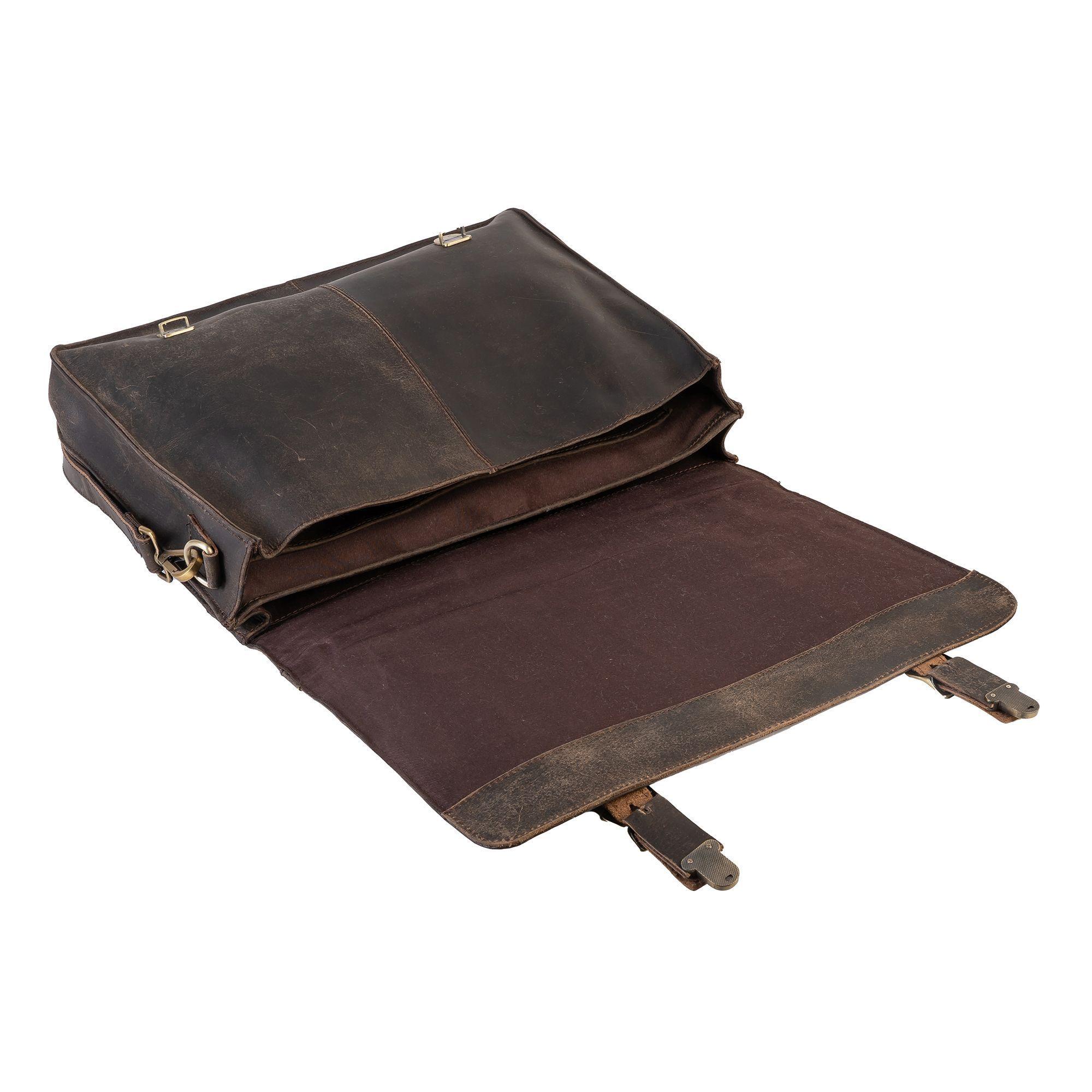 Maletín de cuero grueso natural. Marrón Café oscuro. Notebook 15,6" - 16" pulg.-2