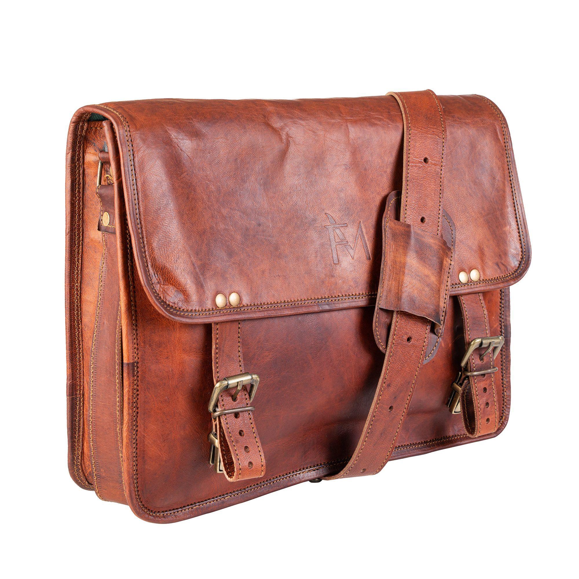 Maletín De Cuero Natural. Vintage Unisex Notebook 15,6-0