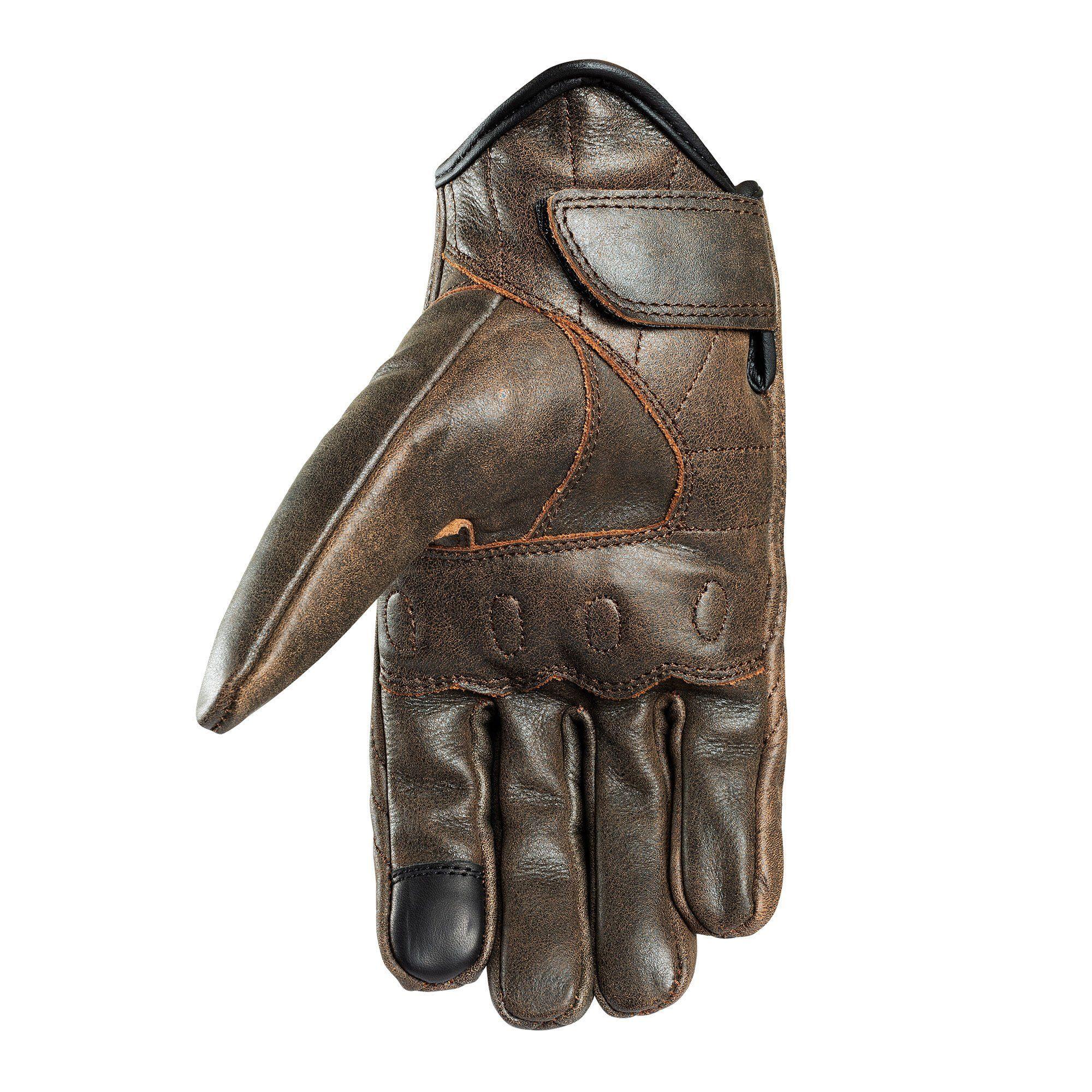 Guante Cuero Natural Moto, Corto, Café Oscuro, Vintage. Horma Normal, no Chica. RESPEKT-1