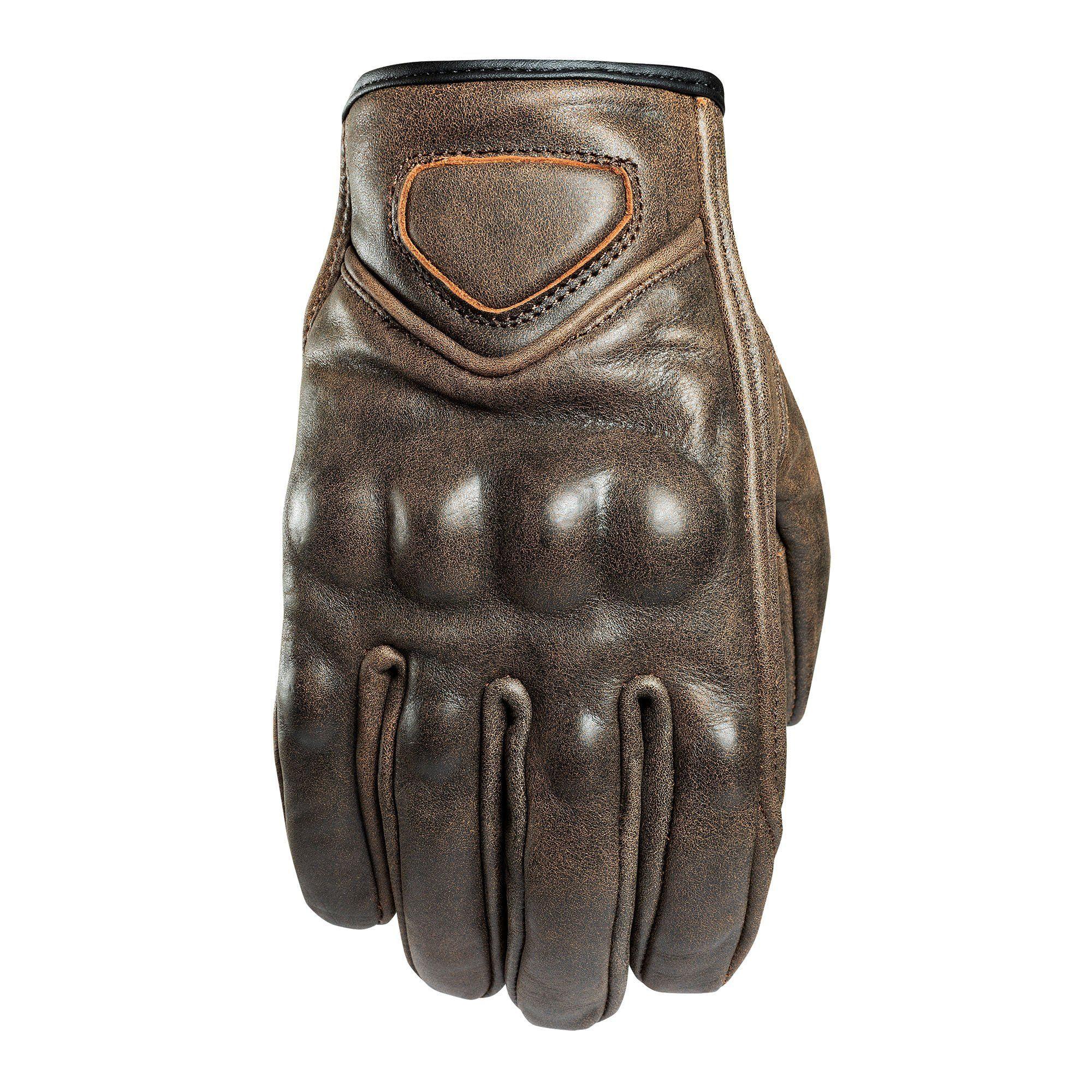 Guante Cuero Natural Moto, Corto, Café Oscuro, Vintage. Horma Normal, no Chica. RESPEKT-2