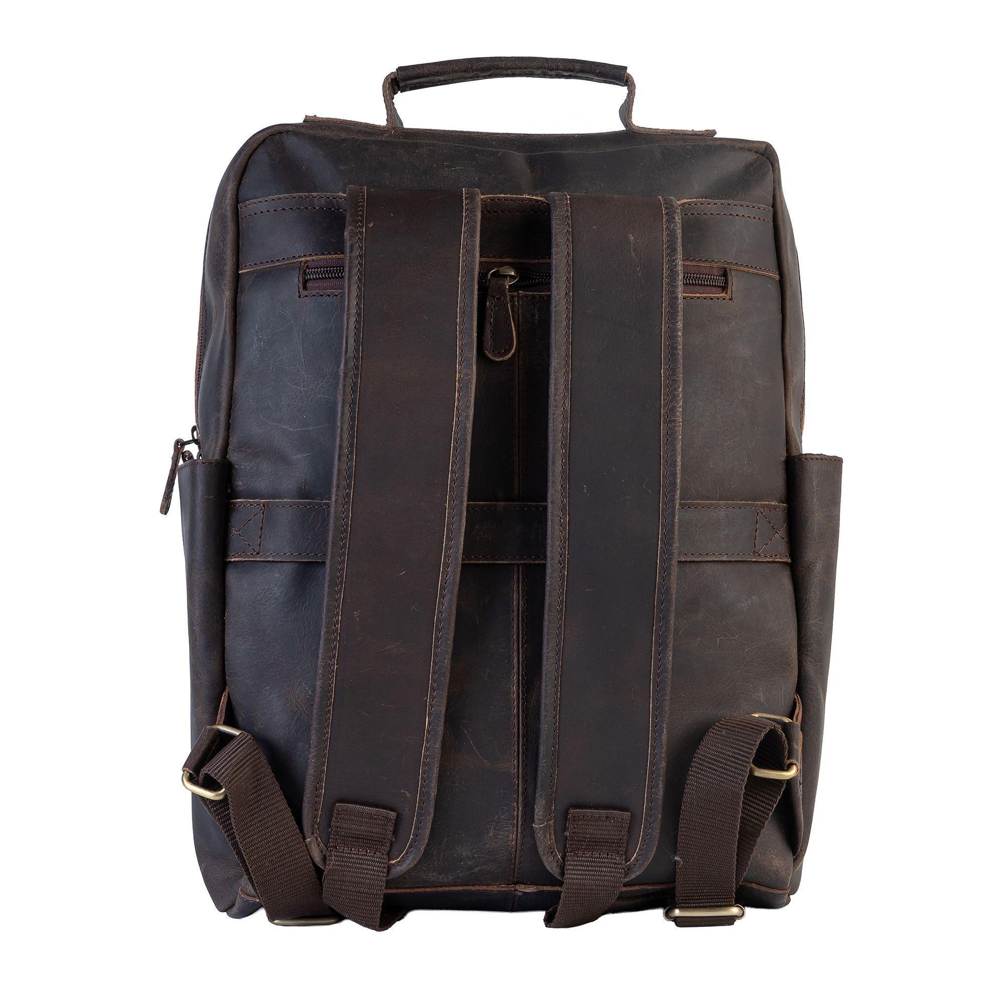 Mochila de cuero grueso. Café oscuro. Vintage. Notebook-1