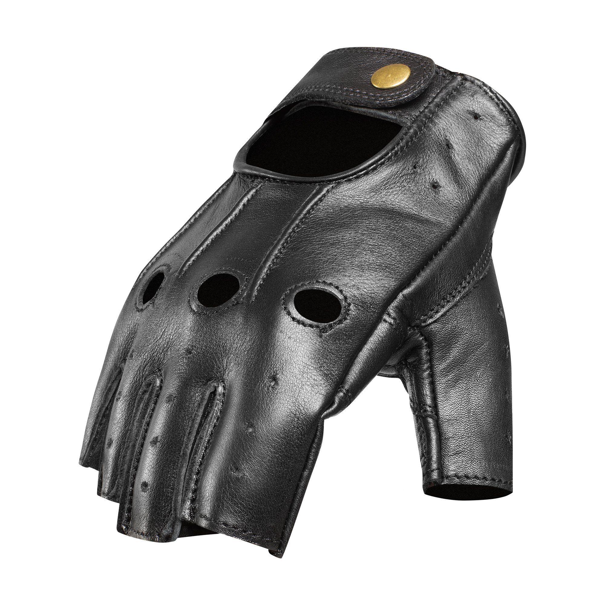 Guantes Sin Dedos Cuero Natural, Negro. Moto, Bicicleta, Auto. Horma Normal, no Chica. RESPEKT-2