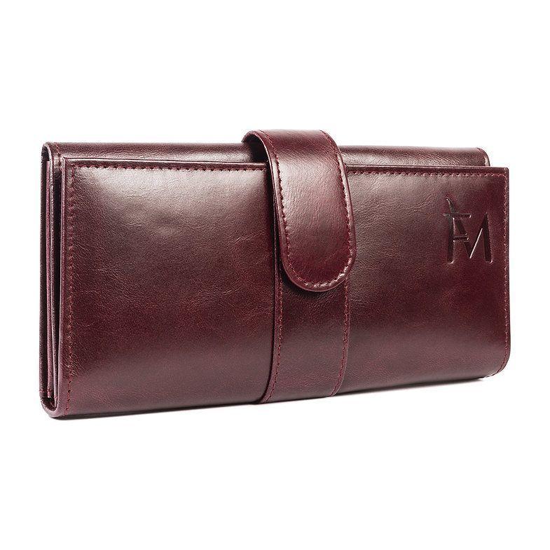 Billetera, porta documentos, cartera de mano de cuero. Color Rojo Vino.-2