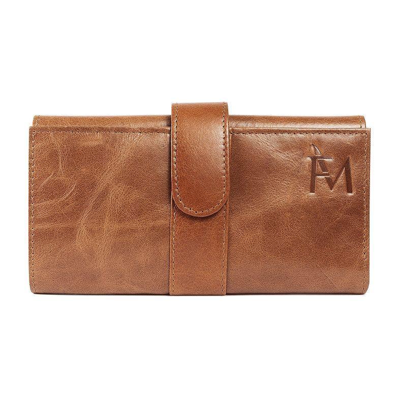 Billetera, cartera de mano, porta documentos de cuero genuino. Café .-2