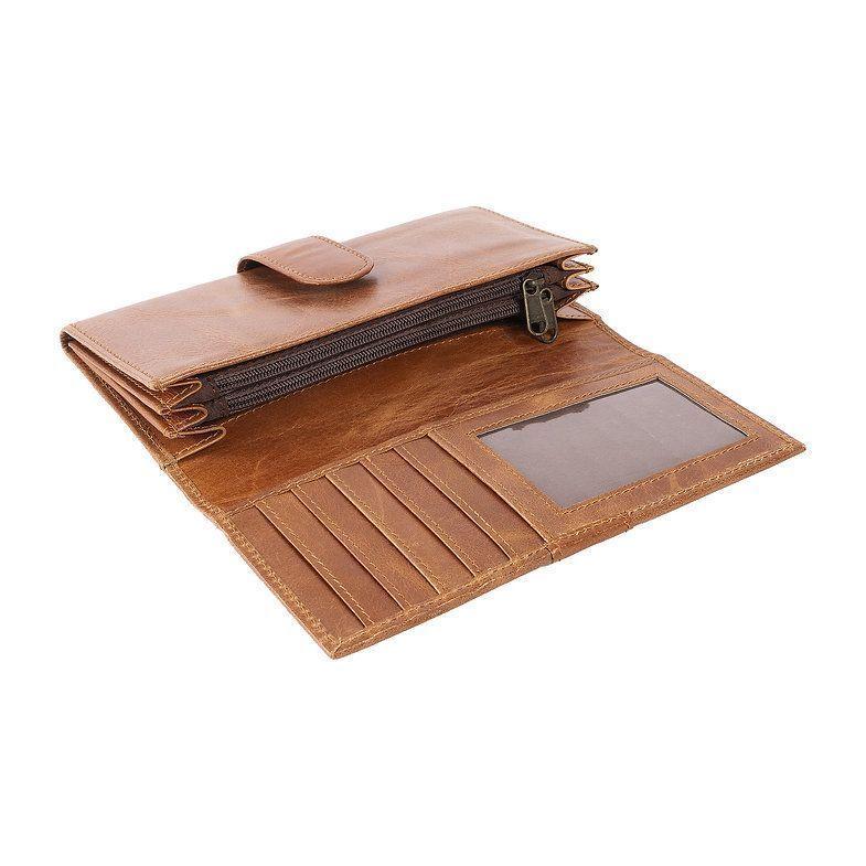 Billetera, cartera de mano, porta documentos de cuero genuino. Café .-1