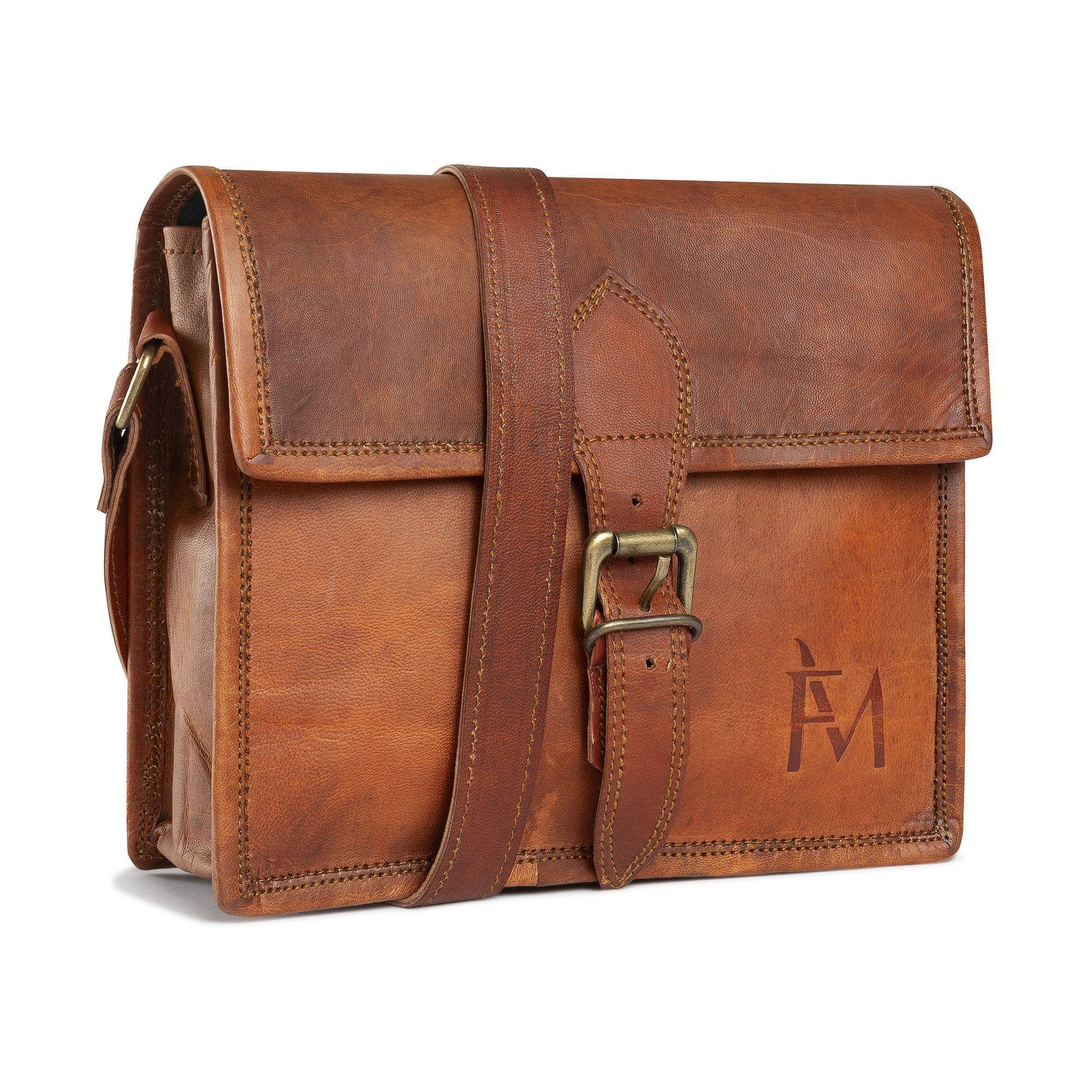 Bolso Bandolera De Cuero Natural Marrón Versión Grande Franz Mossi-0