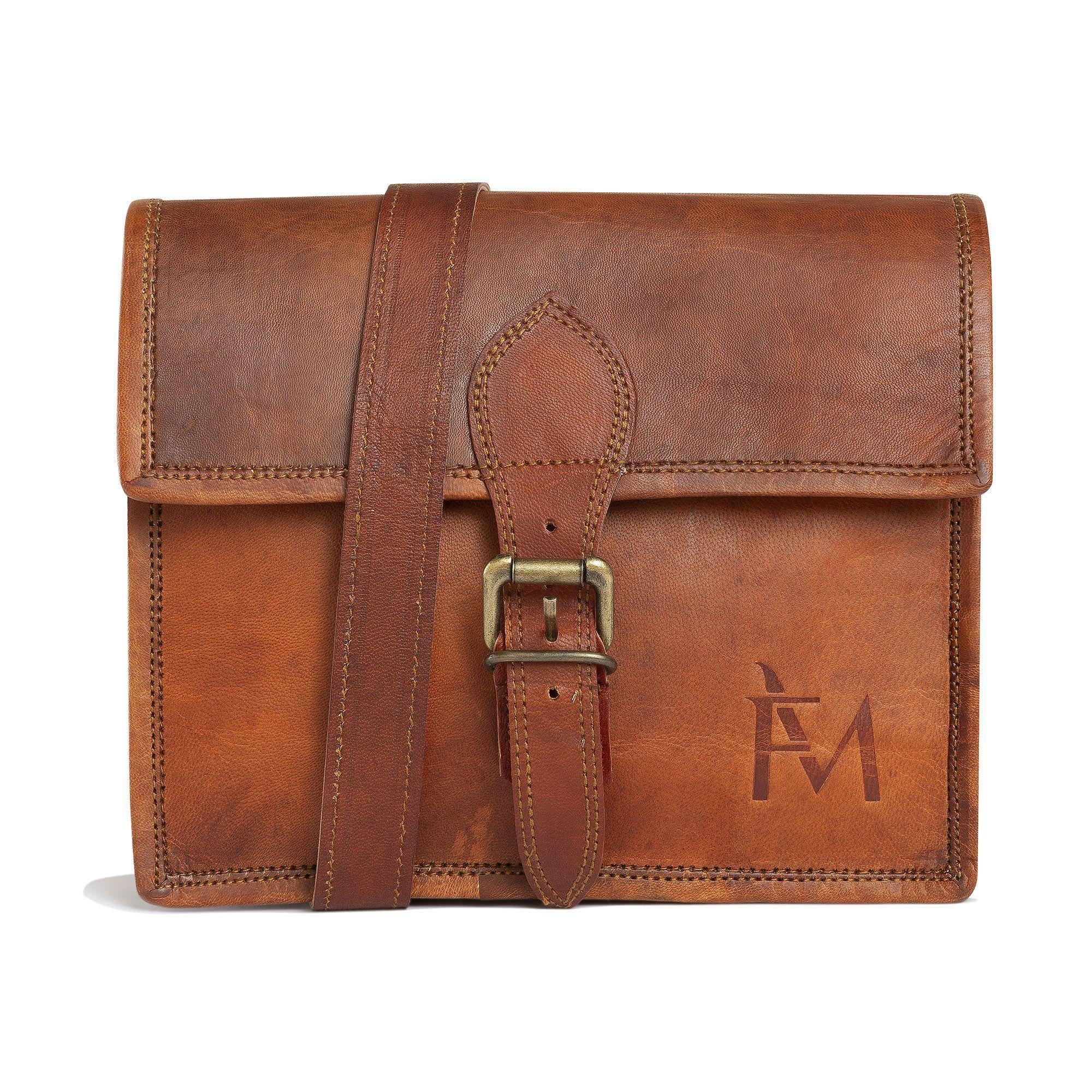 Bolso Bandolera De Cuero Natural Marrón Versión Grande Franz Mossi-1