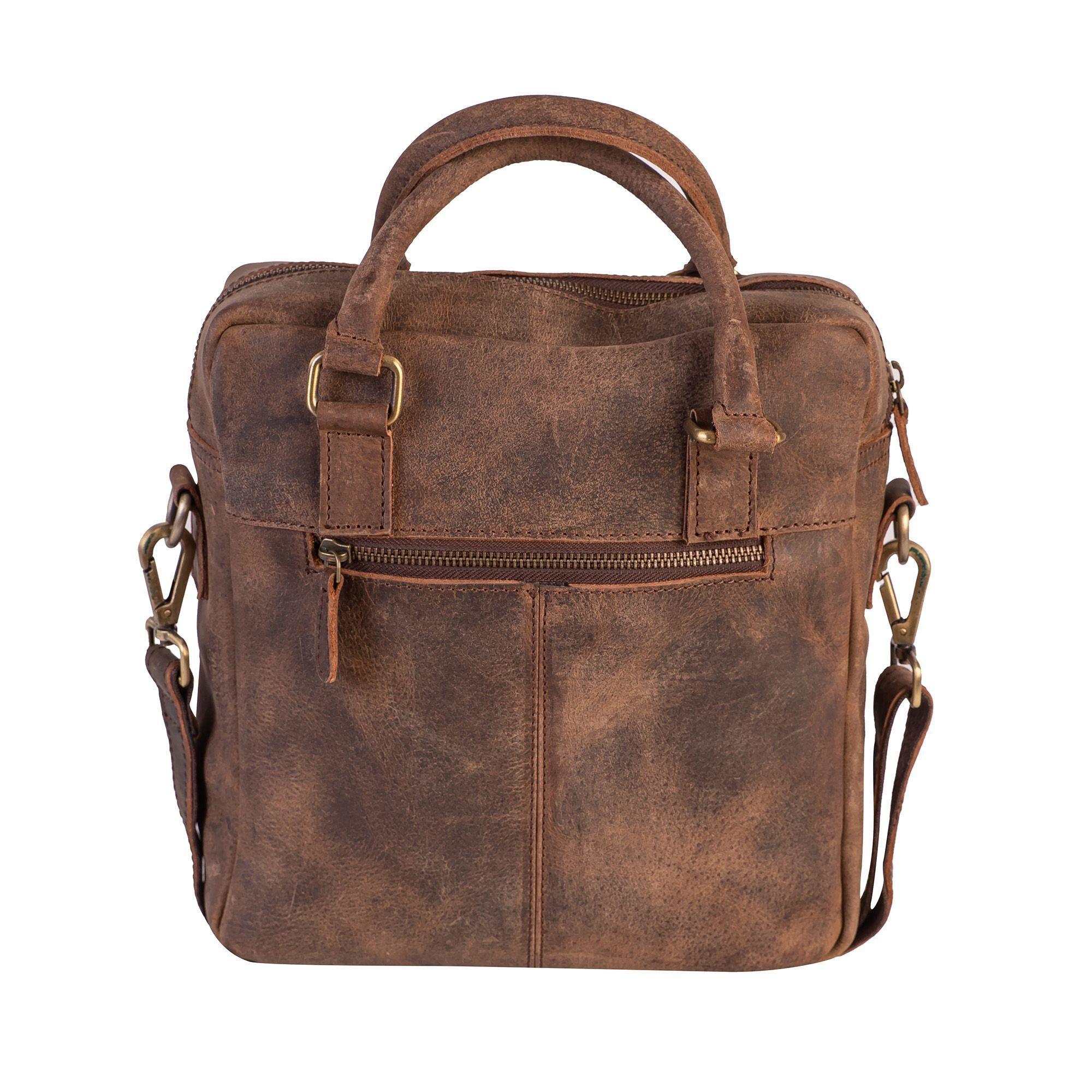 Bolso de cuero grueso natural. Marrón vintage. 2 asas-2