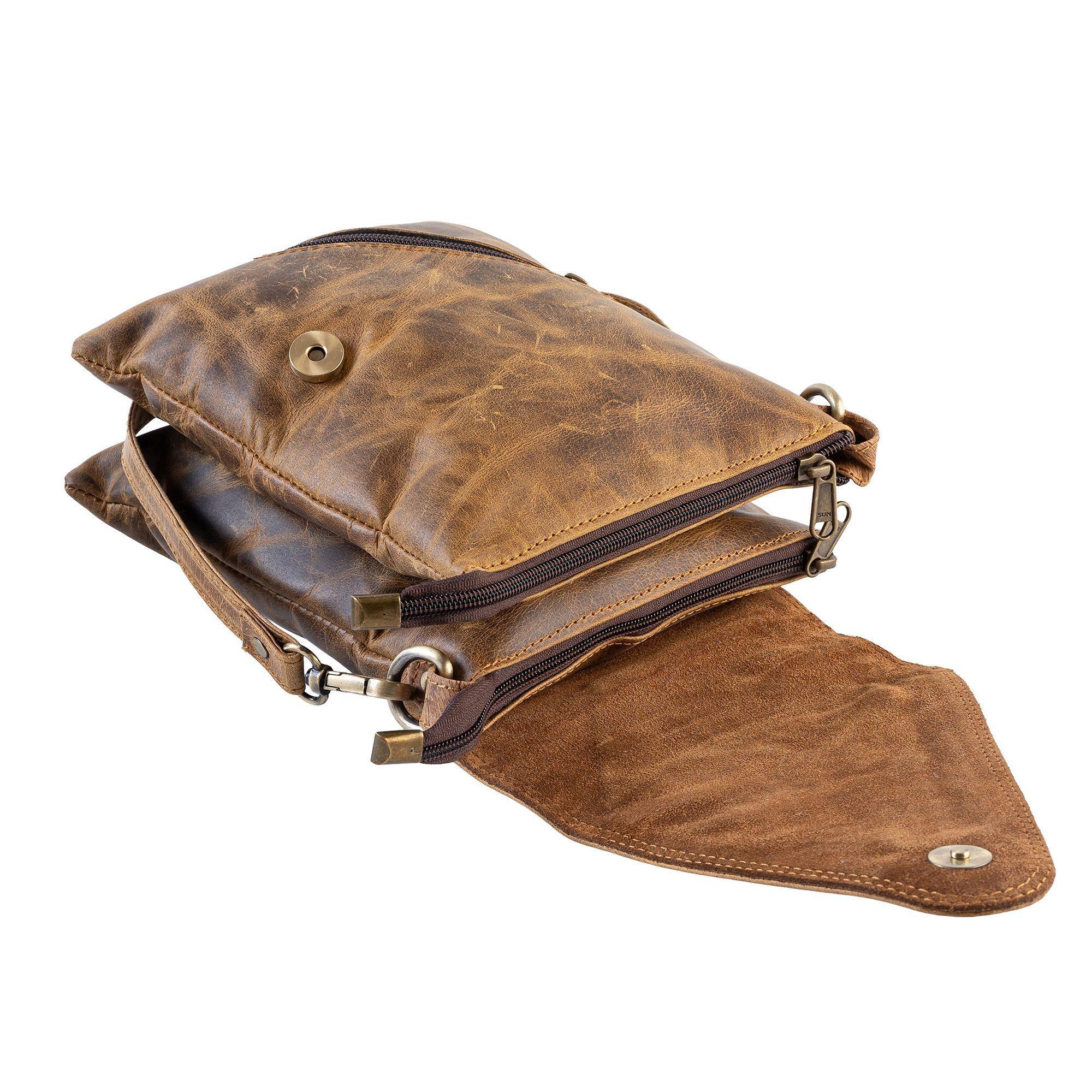 Bolso  Bandolera de cuero color café estilo vintage rústico Franz Mossi-2