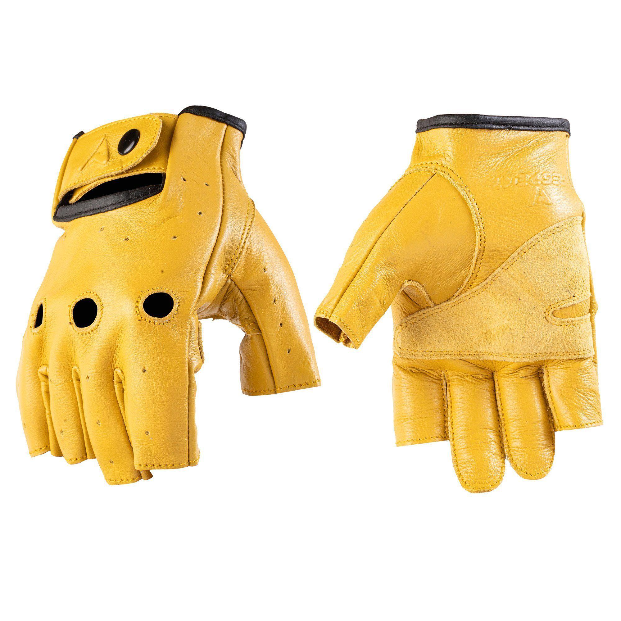 Guantes Sin Dedos Cuero Natural, Amarillo, Vintage. Moto, Bicicleta. Horma Normal, no Chica. RESPEKT-2