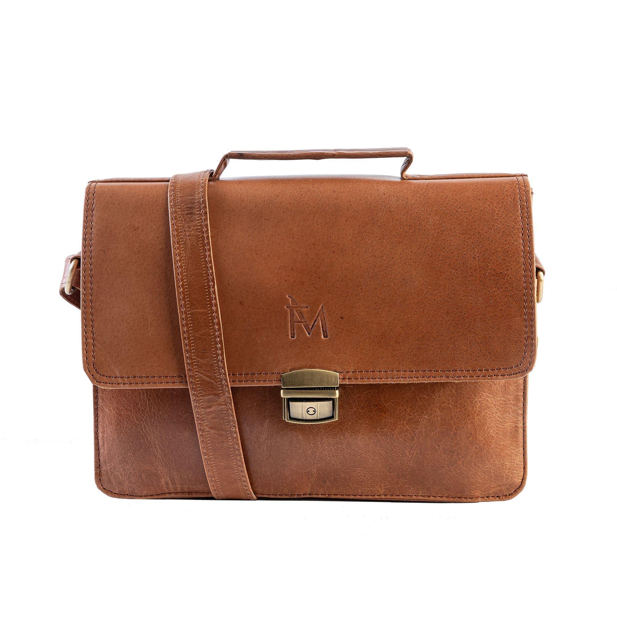 Bolso Bandolera de cuero natural color marrón elegante Franz Mossi-0