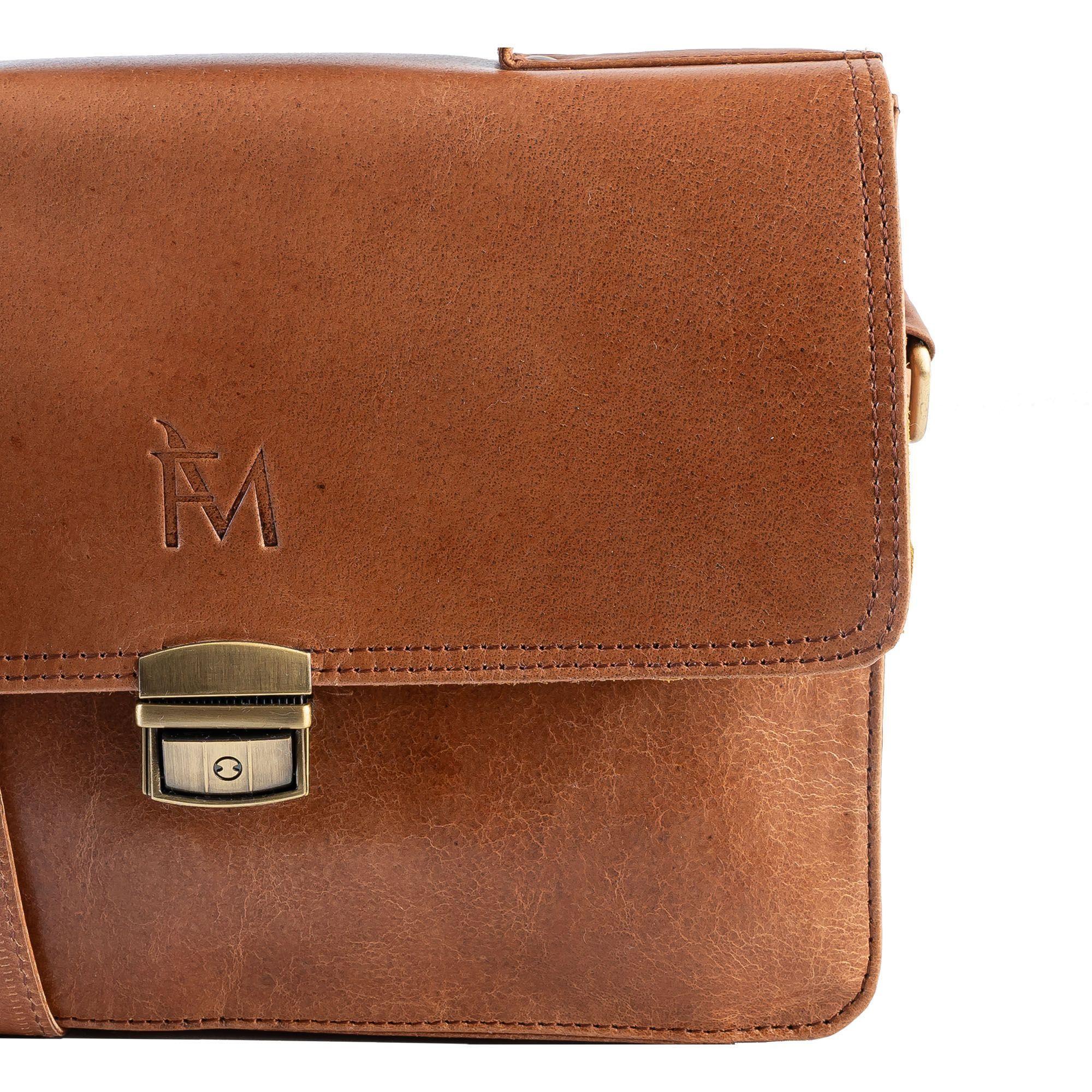 Bolso Bandolera de cuero natural color marrón elegante Franz Mossi-3