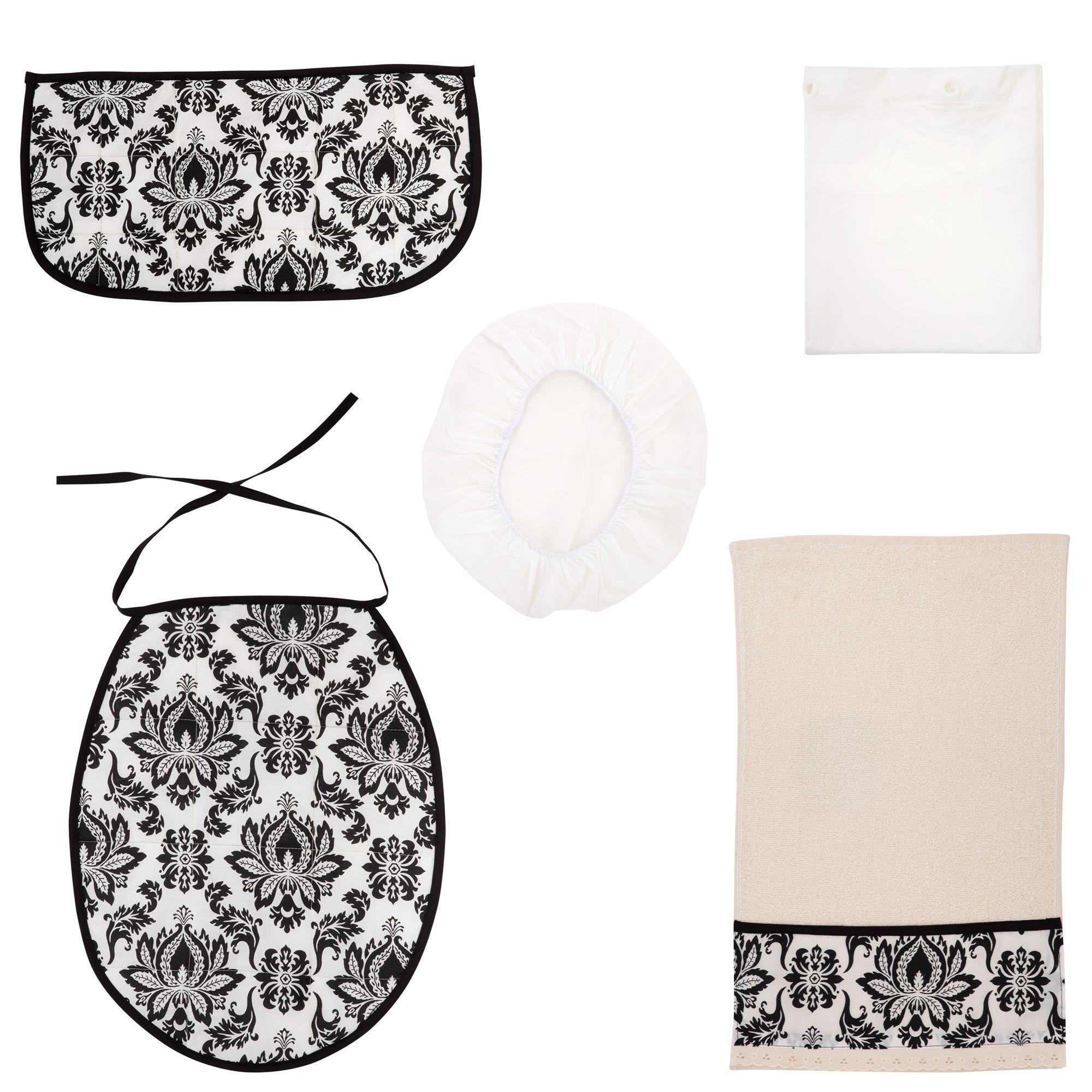 Cortina y Set de baño 7 piezas 180 x 180 cms negro ovalo vintage-1